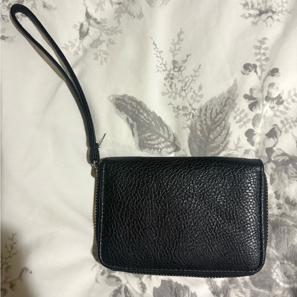 Black Textured faux leather Wristlet
